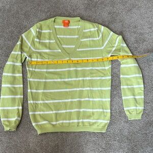Fresh Lime Green Striped V-Neck Sweater. Size M